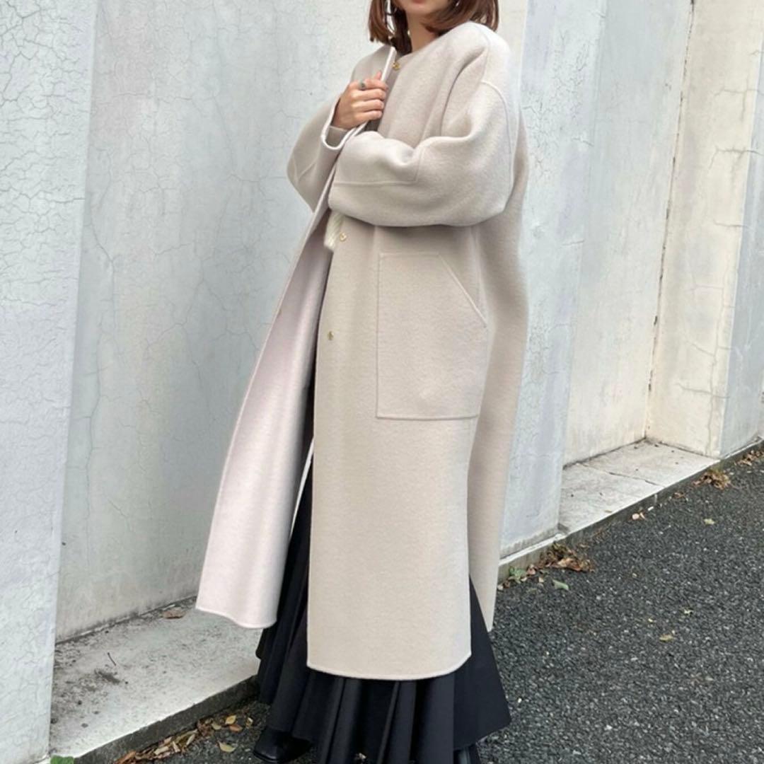 FRAY I.D ウールカシミヤ バイカラーリバーコート ベージュ×ピンク 0