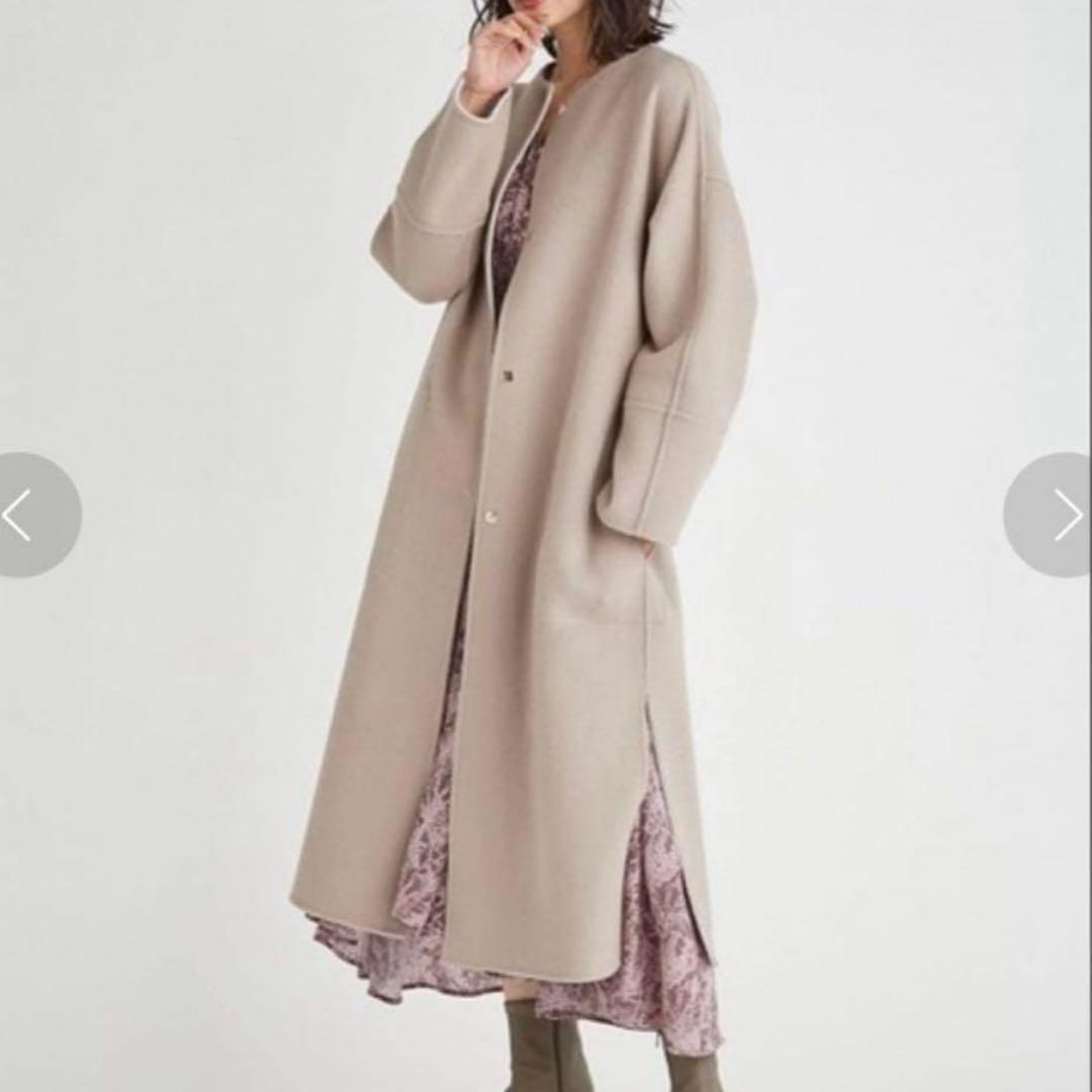 FRAY I.D ウールカシミヤ バイカラーリバーコート ベージュ×ピンク 0