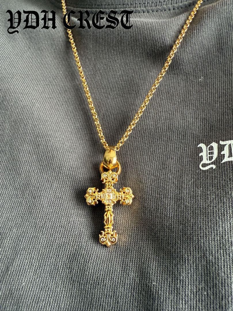 ★JSZGDSZ　22K金メッキ×S925　極太クロスネックレス　刻印有り