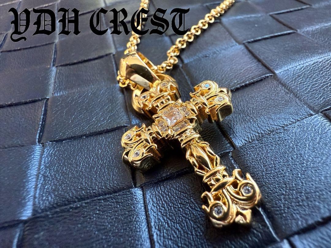 ★JSZGDSZ　22K金メッキ×S925　極太クロスネックレス　刻印有り
