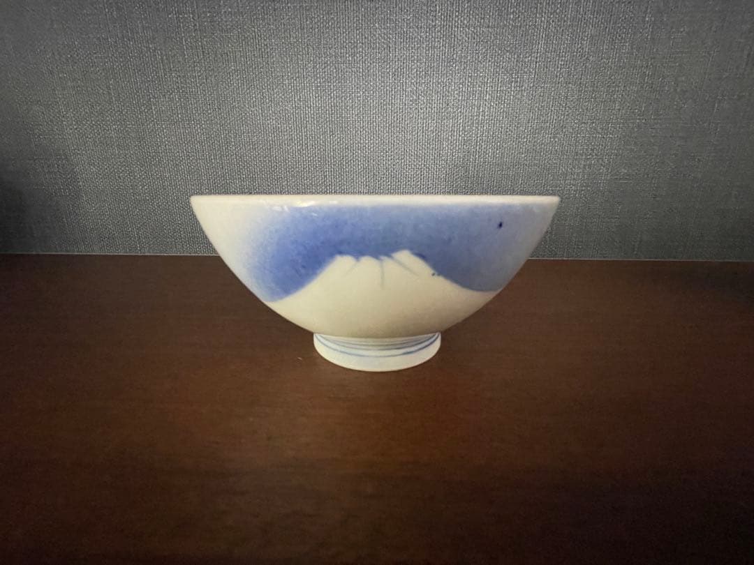 古伊万里　染付富士と松　蓋付き飯碗4客揃
