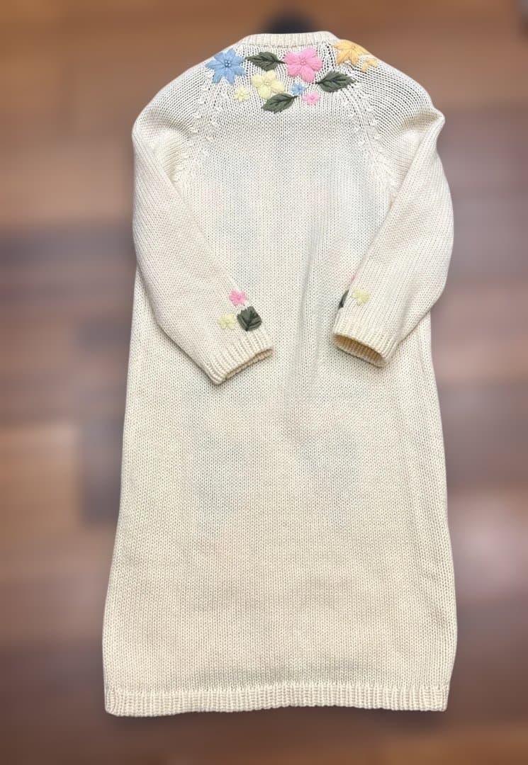 ヴィンテージ 花柄刺繍 ウール ロング ニットガウン