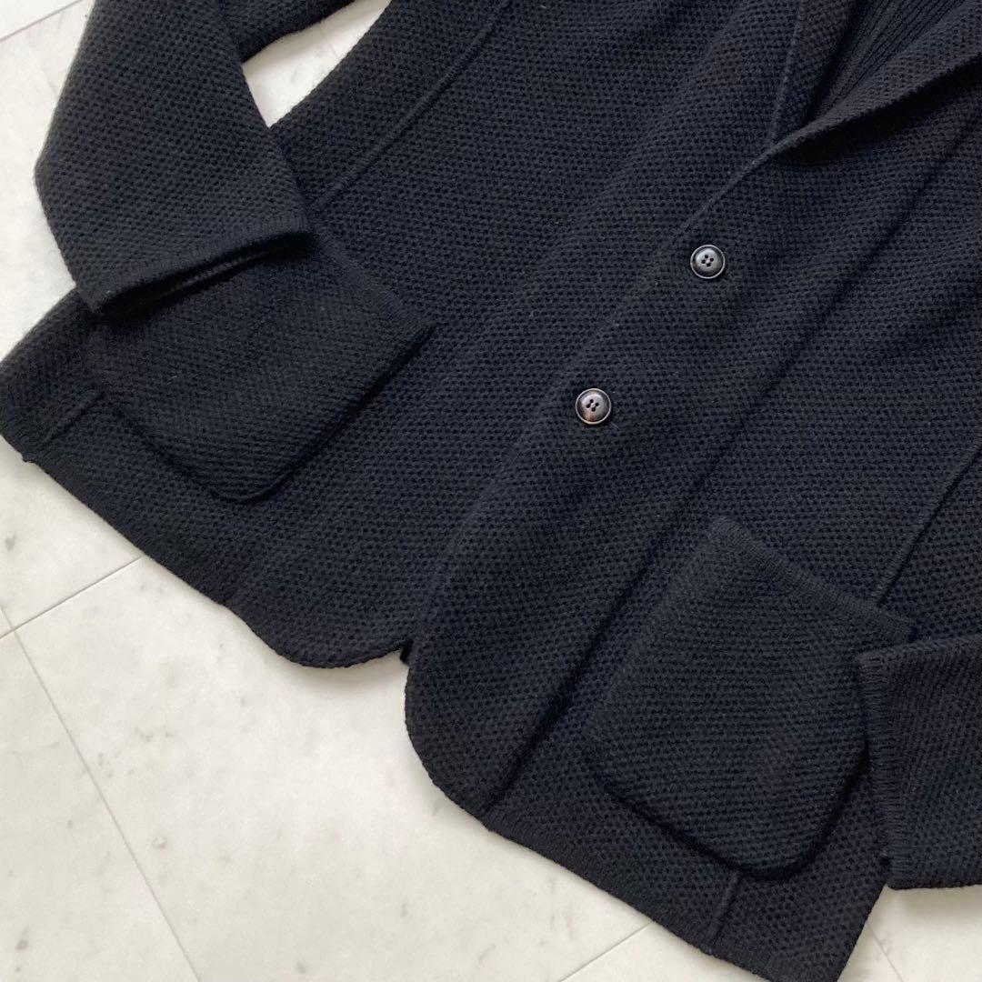 良品 LARDINI アルパカ混 凹凸ニット ジャケット ブートニエール 黒