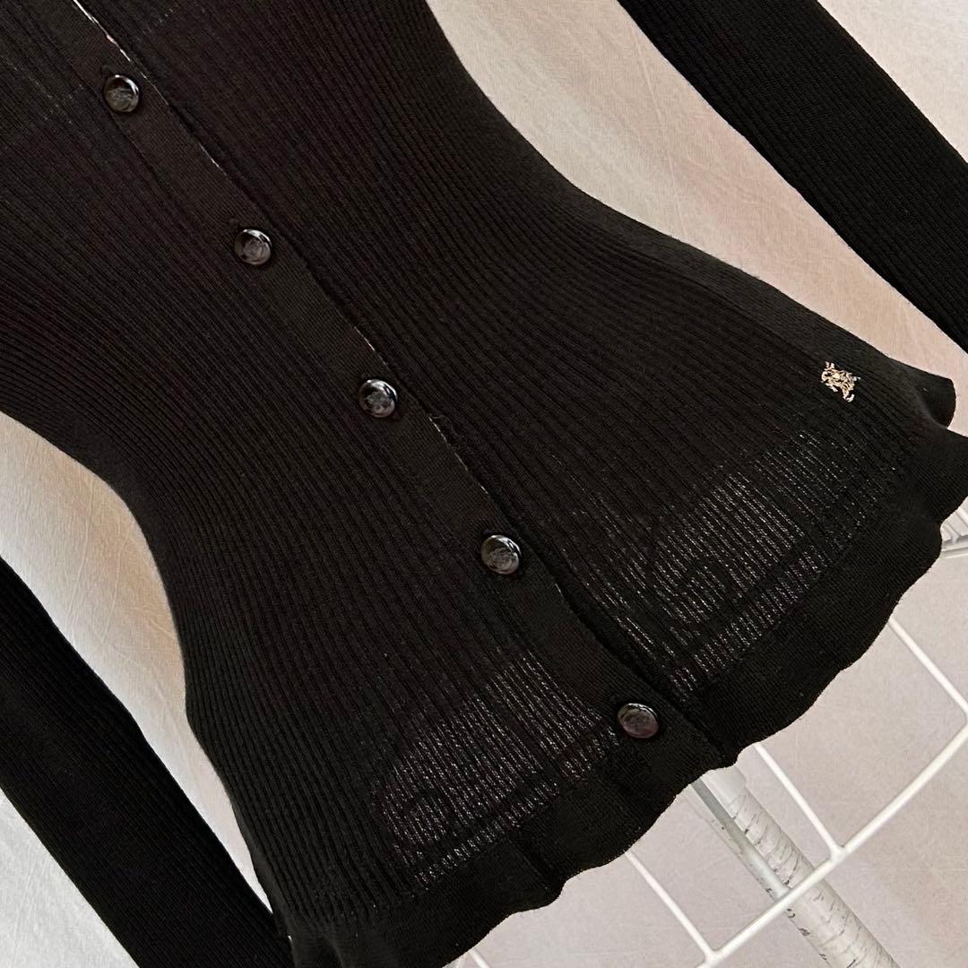 美品 バーバリーブルーレーベル カーディガン リブ編み ブラック 黒 レディース