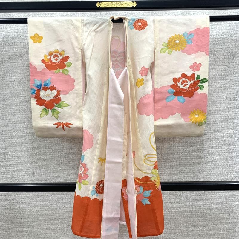 □503ax84□お宮参り 女児 絽 祝い着 掛け着 長襦袢付 花 刺繍□美品