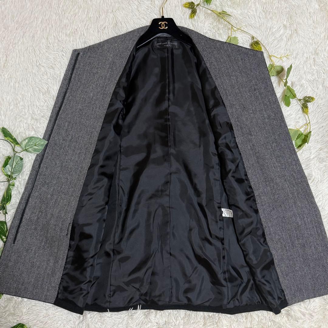 超美品　ジャンルイ・シェレル　ロングコート　ヘリンボーン　カシミヤ　ブラック