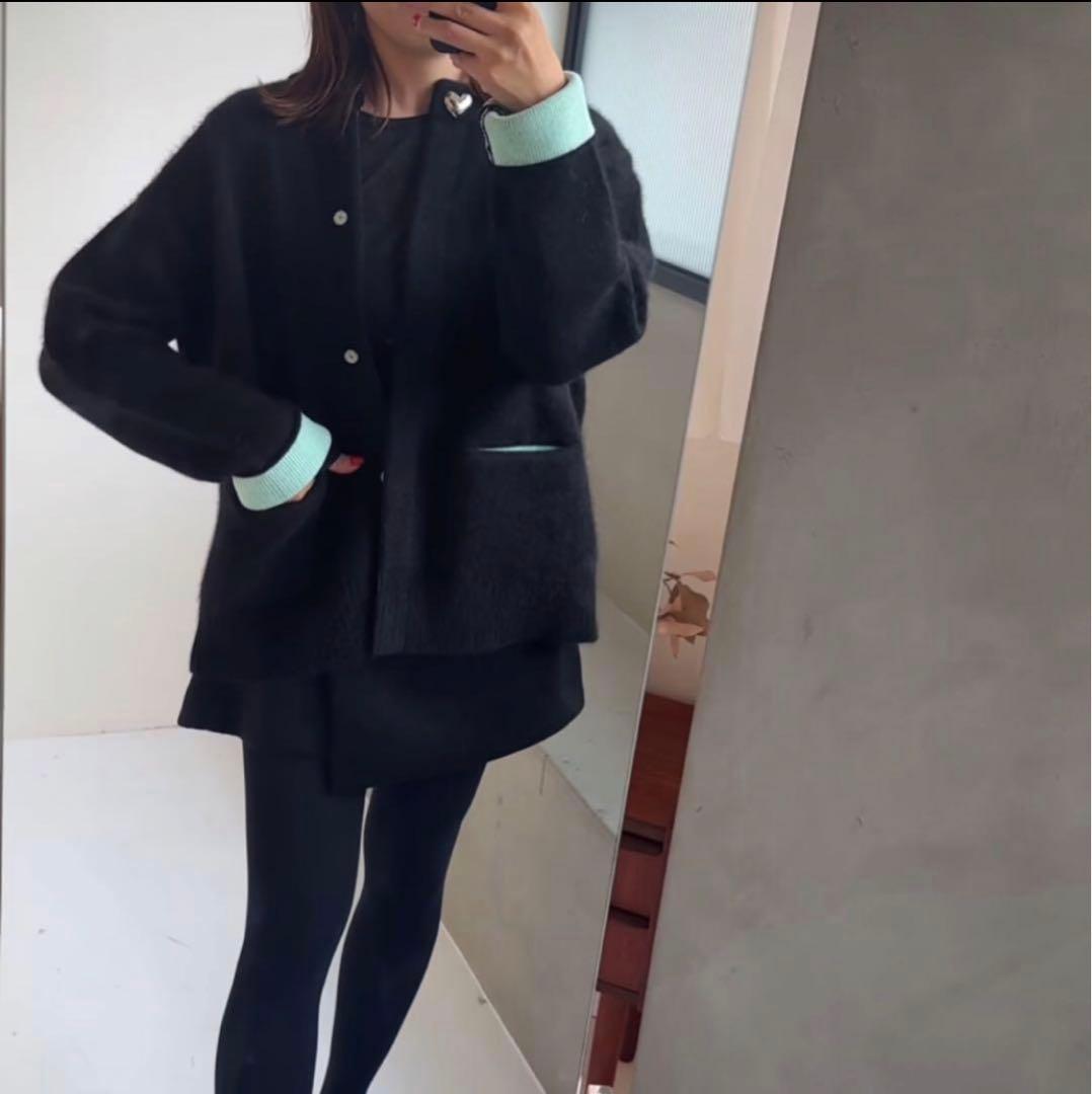 Liten リテン Bicolor raccoon knit coatigan