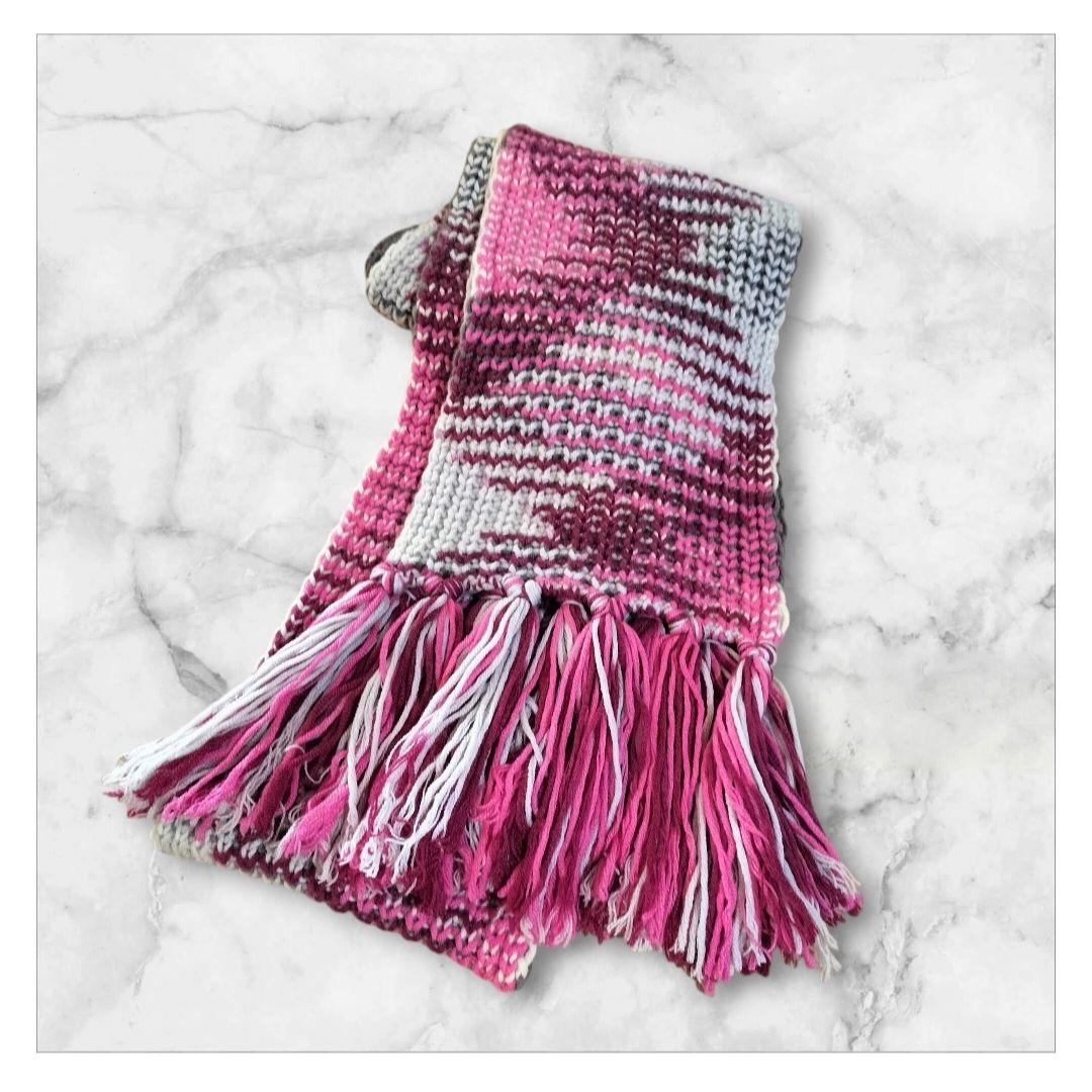 ミッソーニ MISSONI カシミヤ ピンク系編み込みフリンジマフラー