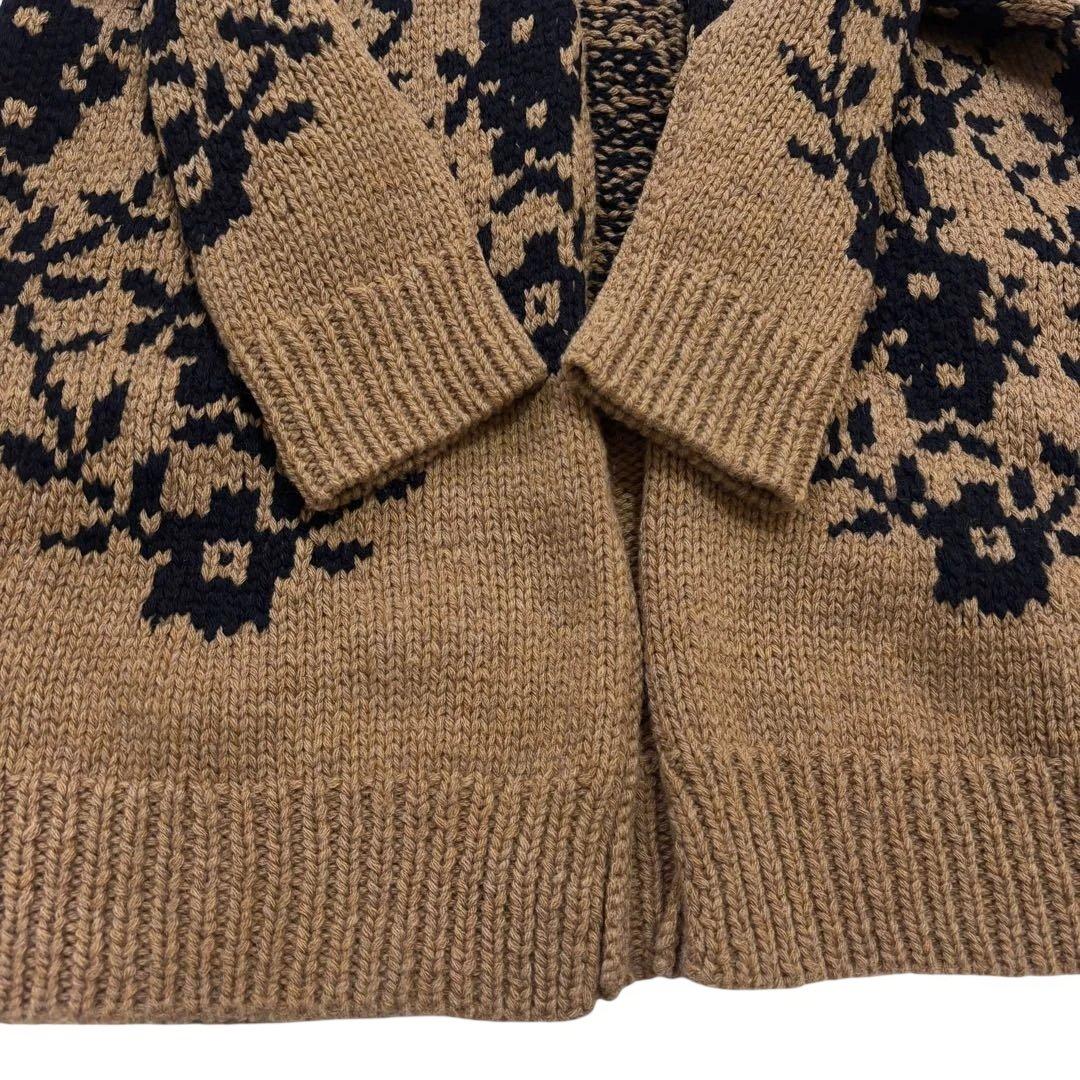 美品 ◎ 45R 手編み ハンドニット カウチン ガウンコート 花柄 ウール
