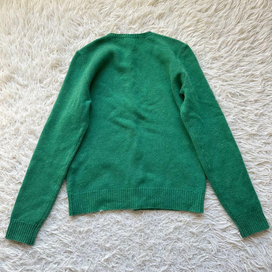 ラルフローレン　シルク混ウール　ニットカーディガン　ロゴ刺繍　緑　グリーン　L