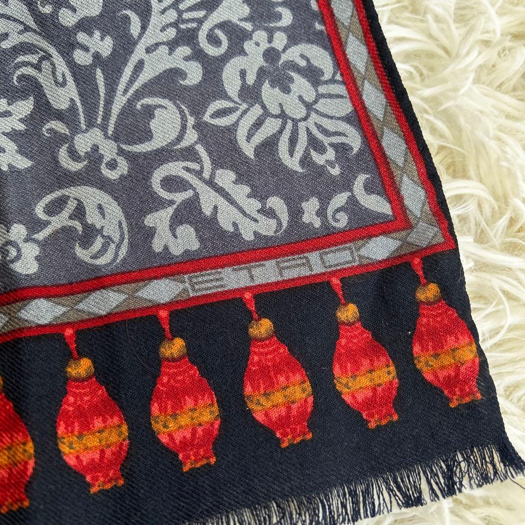 ETRO ウール×シルク ペイズリー柄 ストール フリンジ付 イタリア製