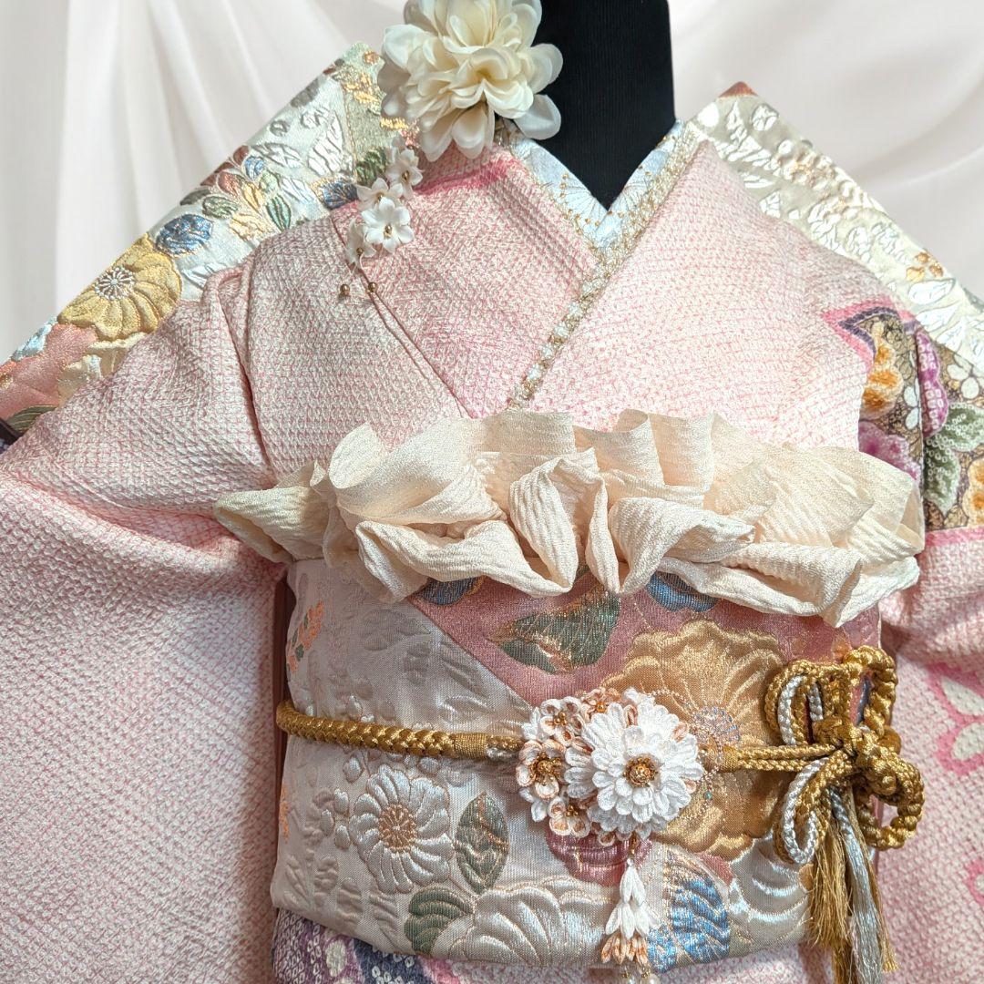 希少！振袖フルセット(8点)・成人式・総絞り・エンボス加工・胴裏正絹・高身長