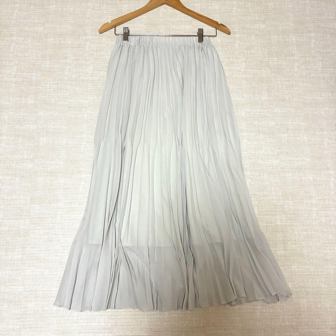 美品◆Soeju ソージュ プリーツスカート 85cm丈　ライトグレー