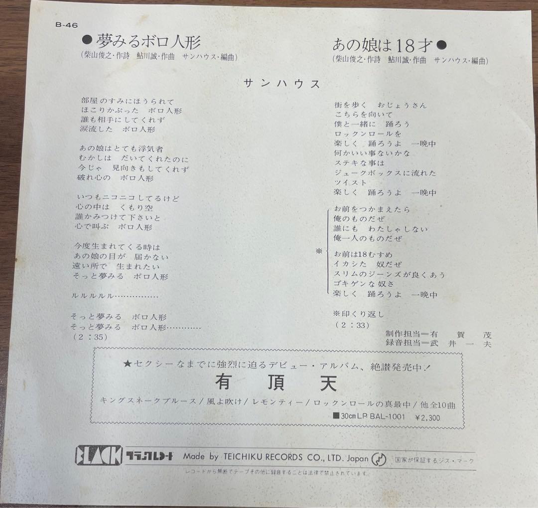 サンハウス　夢みるボロ人形　Ｂ-46