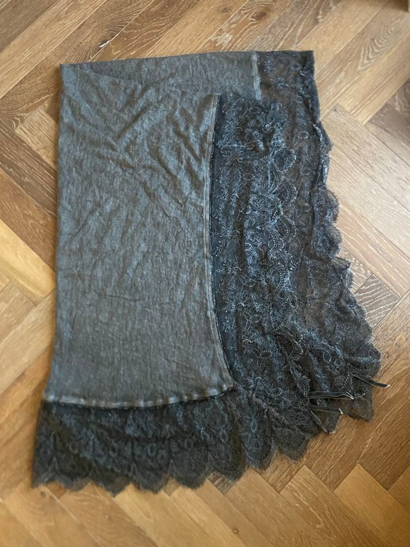 Faliero Sarti グレーストール　レース付き　カシミヤ32%
