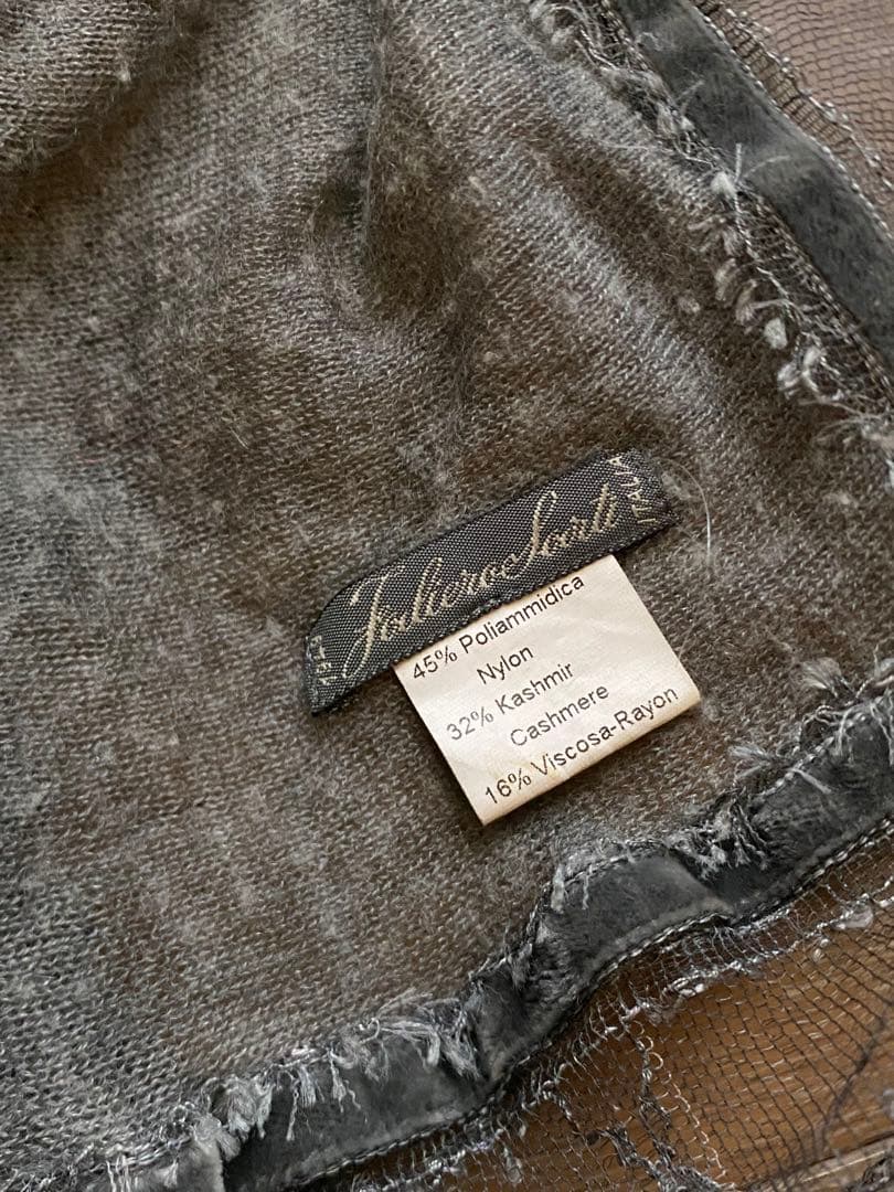 Faliero Sarti グレーストール　レース付き　カシミヤ32%