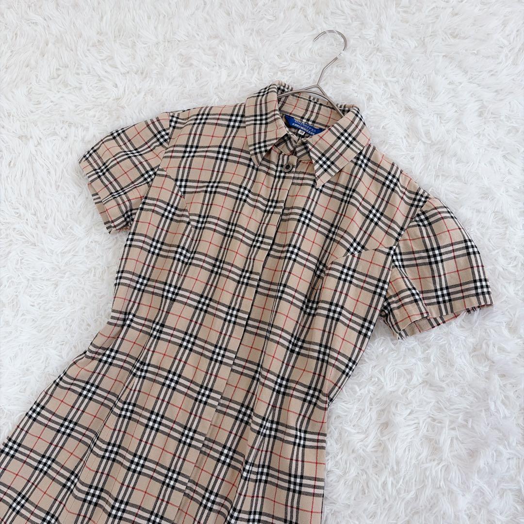 BURBERRY ノバチェック 半袖シャツワンピース38 美シルエット