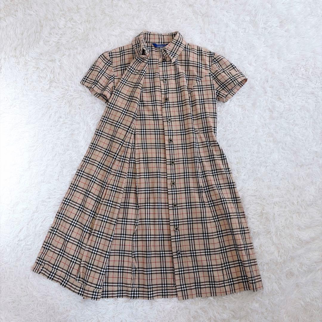 BURBERRY ノバチェック 半袖シャツワンピース38 美シルエット