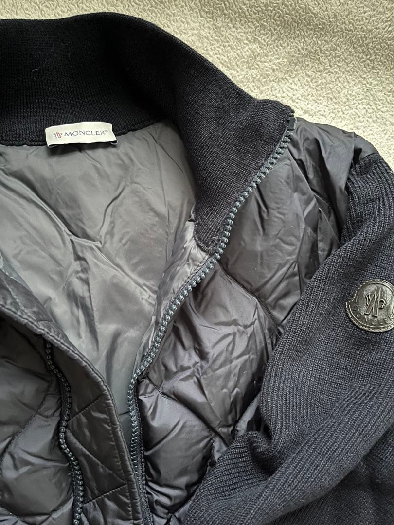 MONCLER ネイビー キルティング&ニット ジャンパー　L