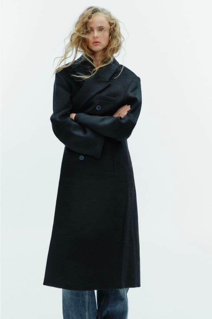 ZARA ウール混紡エクストラロングコートブラック ダブルブレスト ロングコート