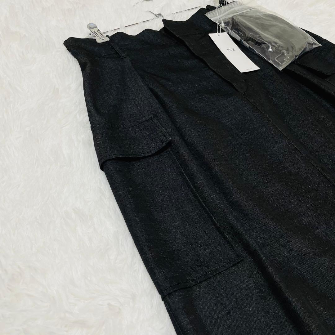 【大きいサイズ 46】【手洗い可能】23区 デニムライクシャンブレースカート 黒
