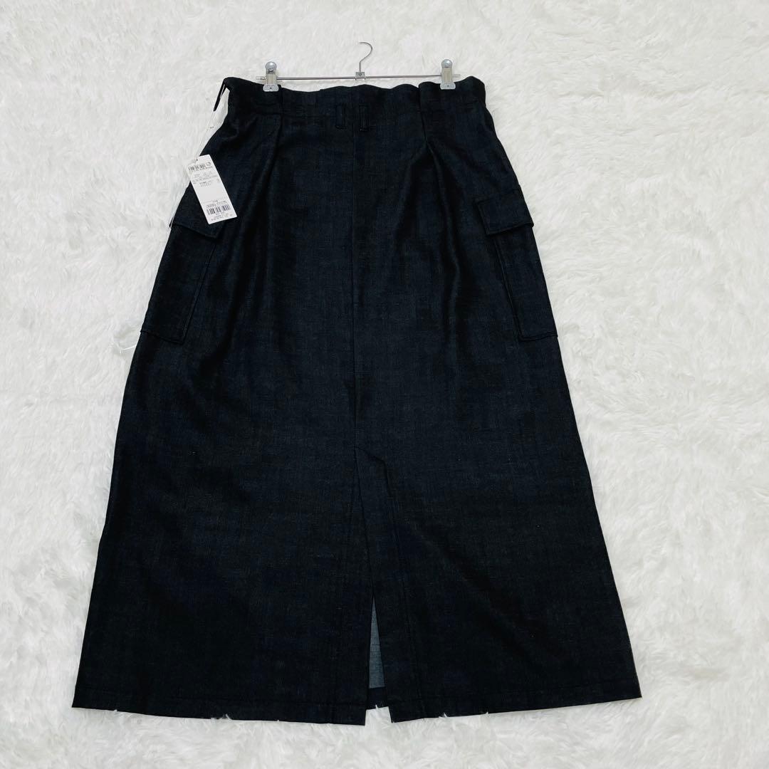 【大きいサイズ 46】【手洗い可能】23区 デニムライクシャンブレースカート 黒