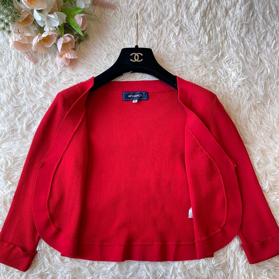 美品 M'S GRACY リブ ニット ボレロ カーディガン レッド 38