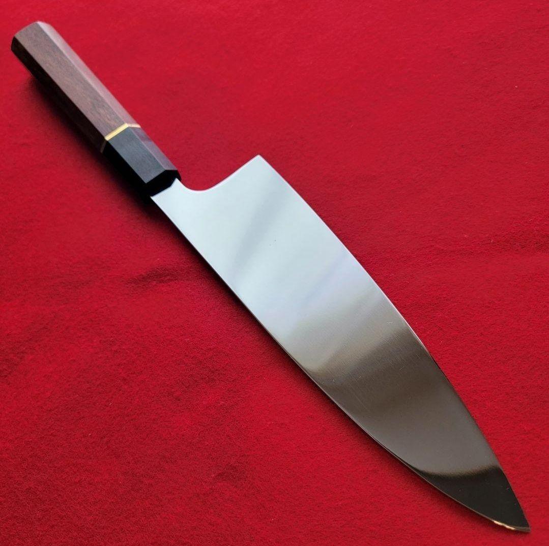 ウルトラ鏡面 新品 VG10本焼 出刃包丁 刃渡り200mm 黒檀紫壇柄