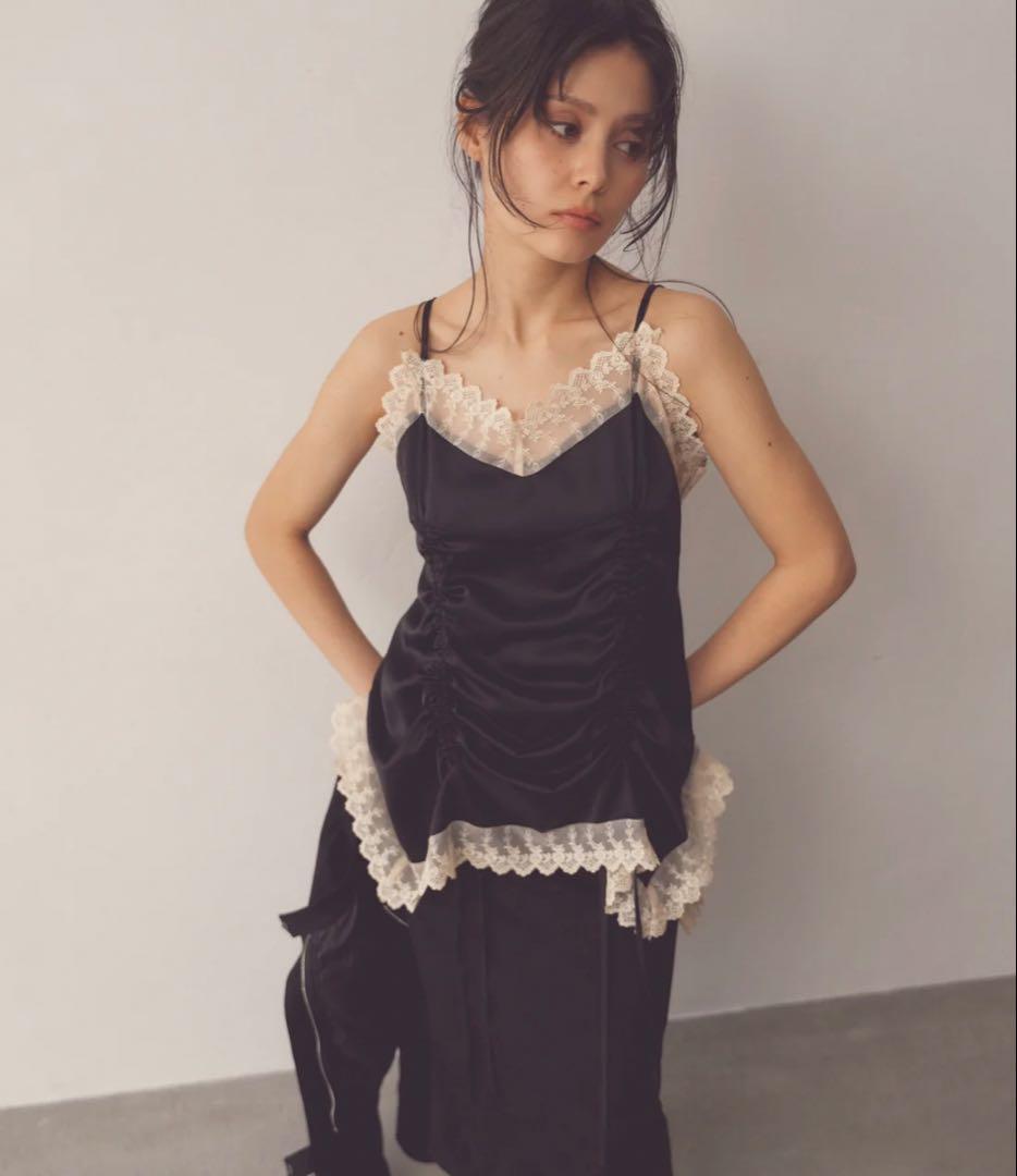 トップス pellicule satin gather mini op black