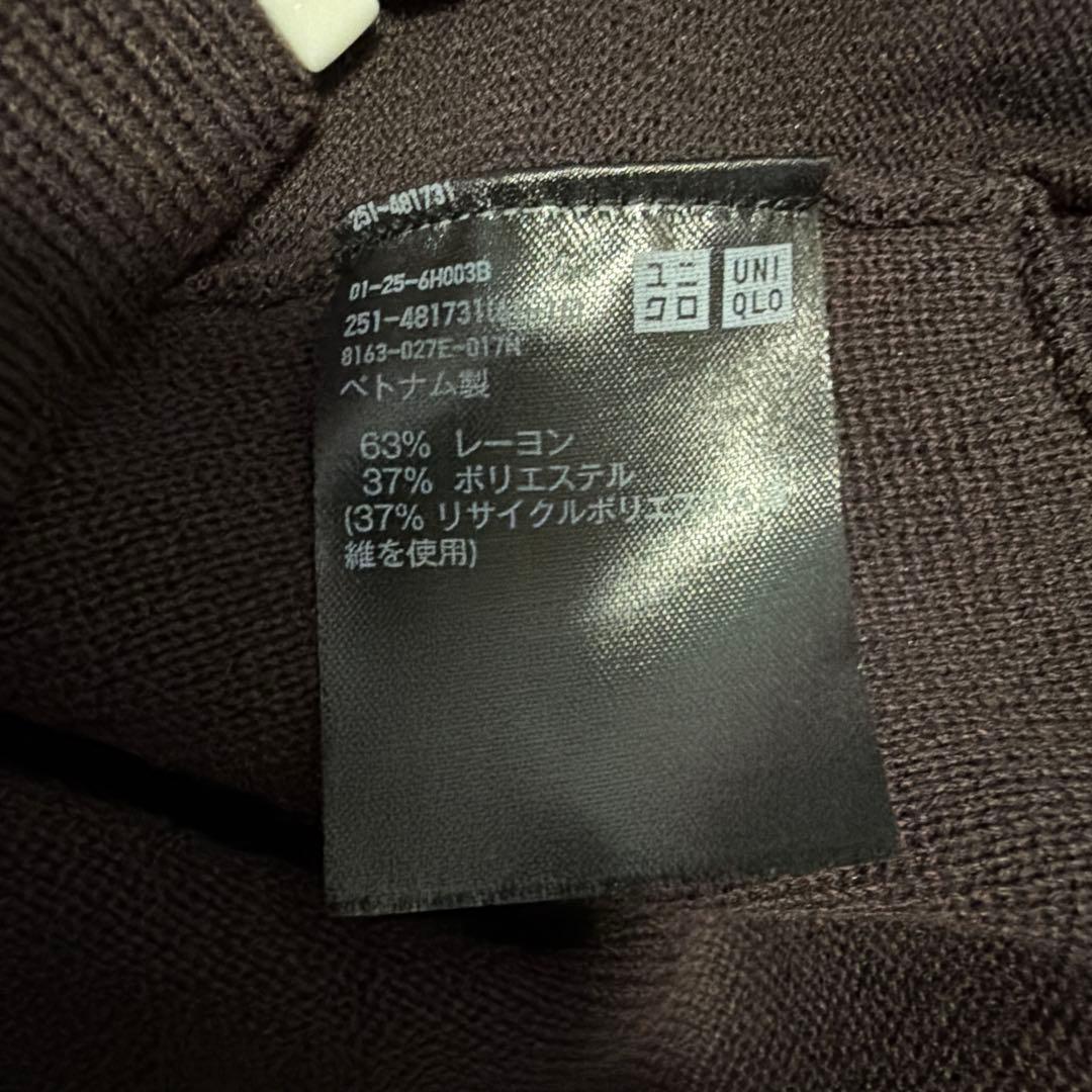 ユニクロc ミラノリブフルジップカーディガンダークブラウンL