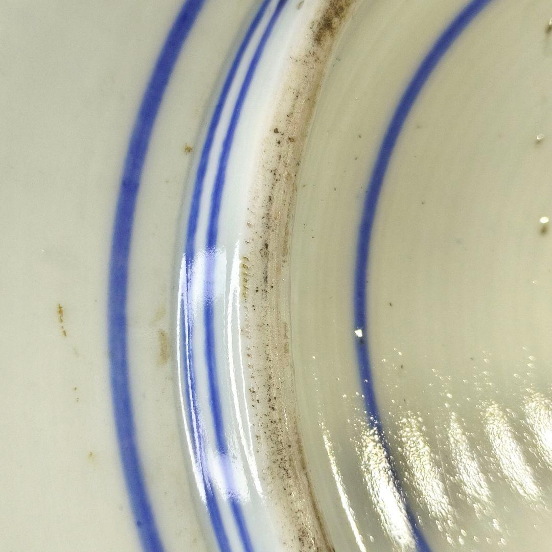 古伊万里 染付大皿34×27.8cm幕末骨董 手描き山水風景文 銘:玩 古美術