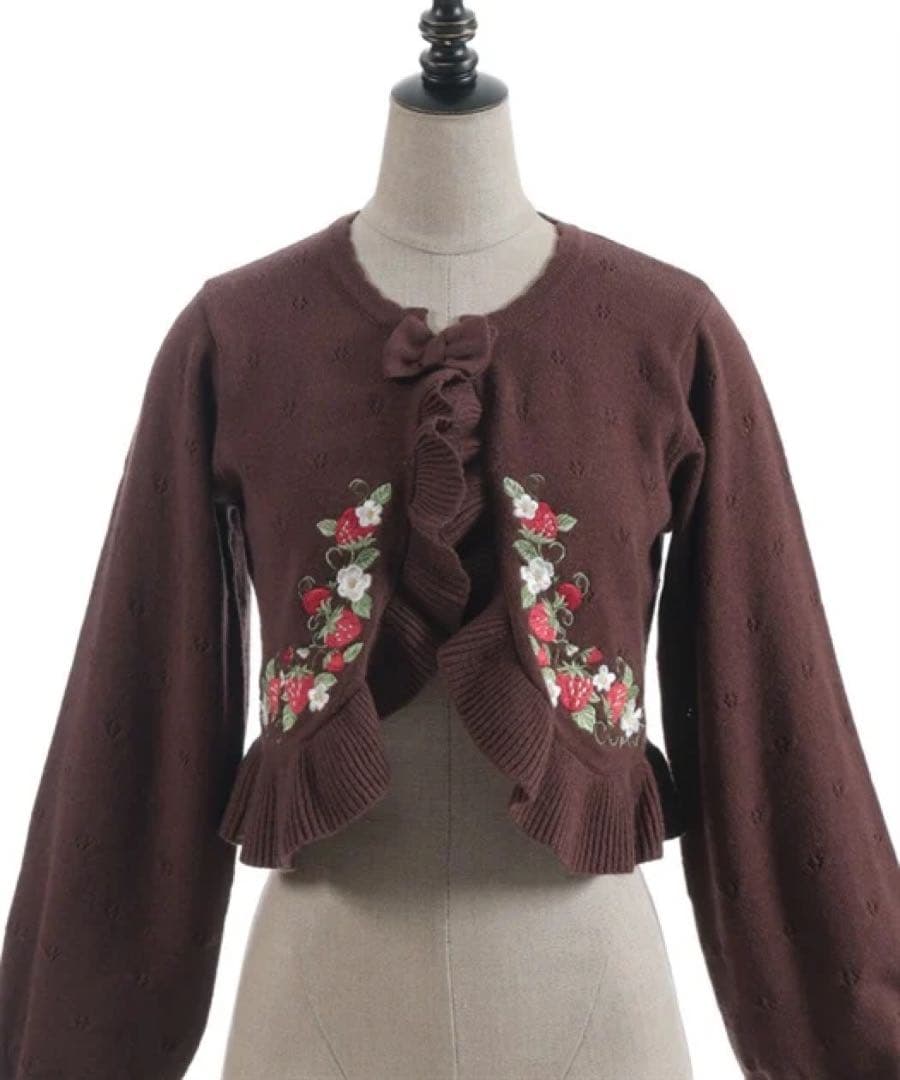 Chalmiere いちご刺繍ニットボレロ