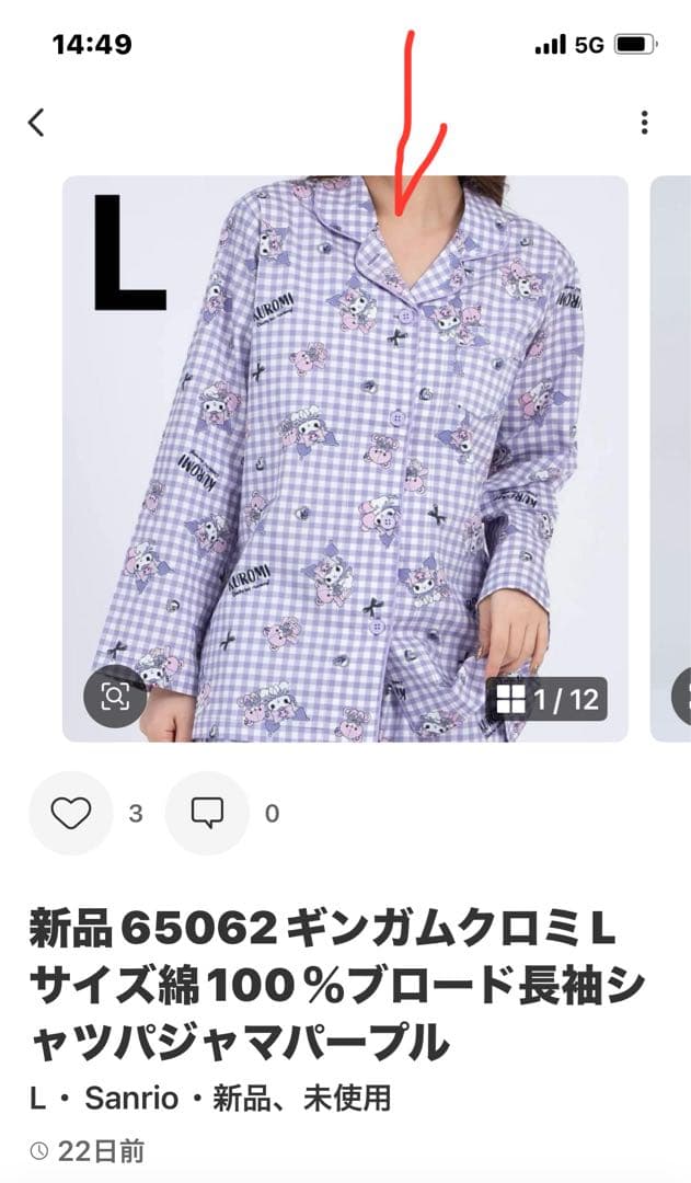 新品65066 65070 65062シナモロールシナモンLサイズ綿100％長袖