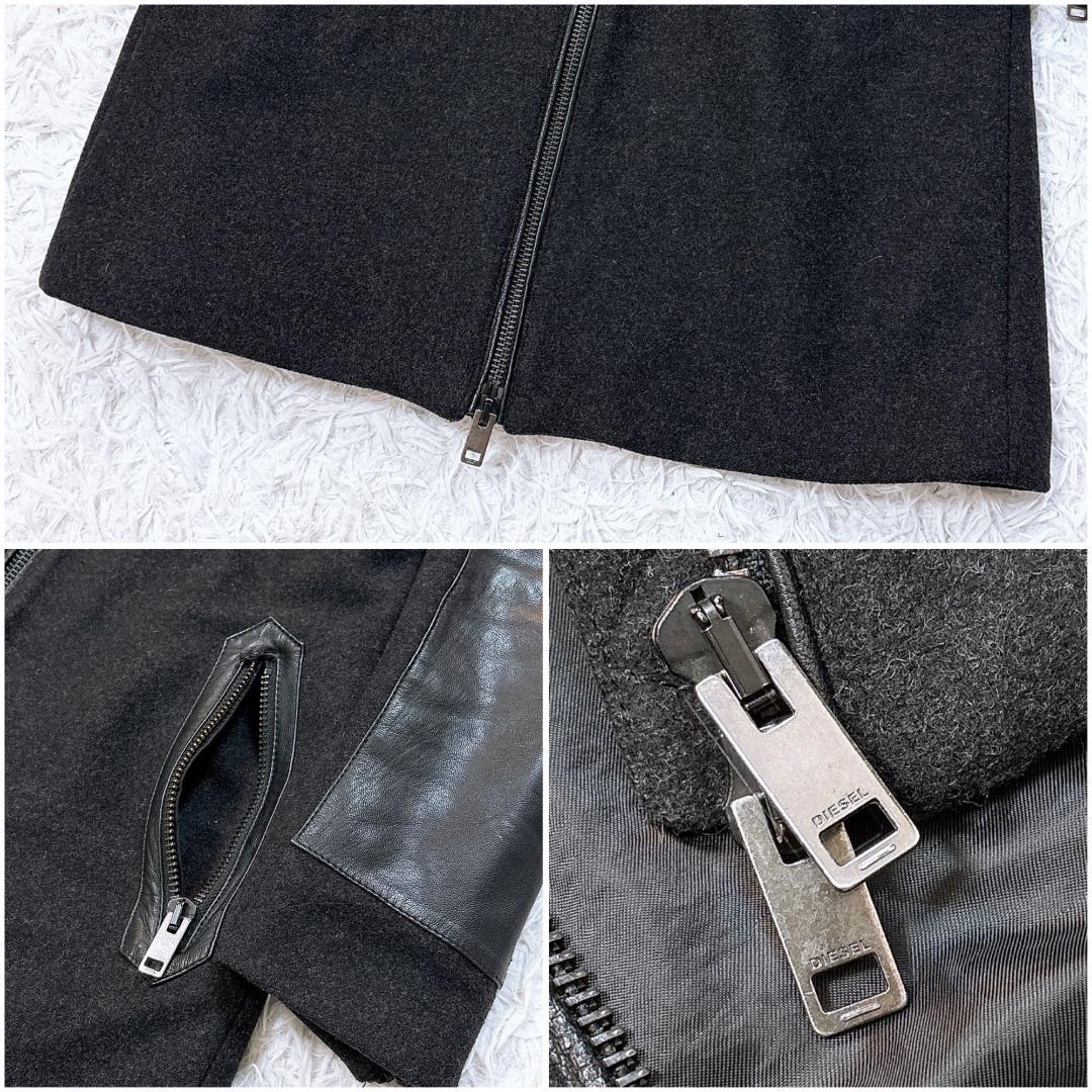 希少【美品】DIESEL ロングコート ウール×レザー 異素材切替 2way M