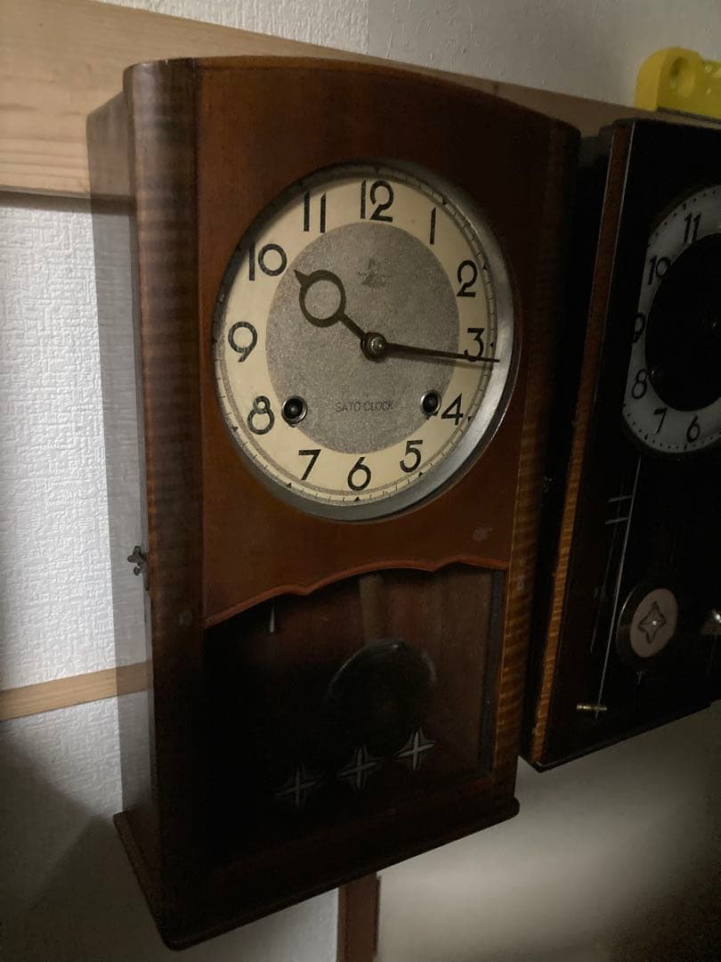 佐藤時計 地球鶏マーク柱時計 8日巻アンティーク時計稼働品 昭和ノスタルジー