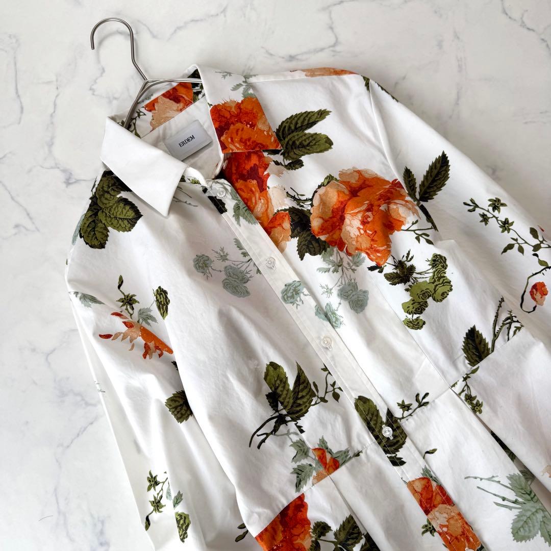 美品 アーデム ERDEM コットン シャツワンピース ドレス 花柄 ひざ丈