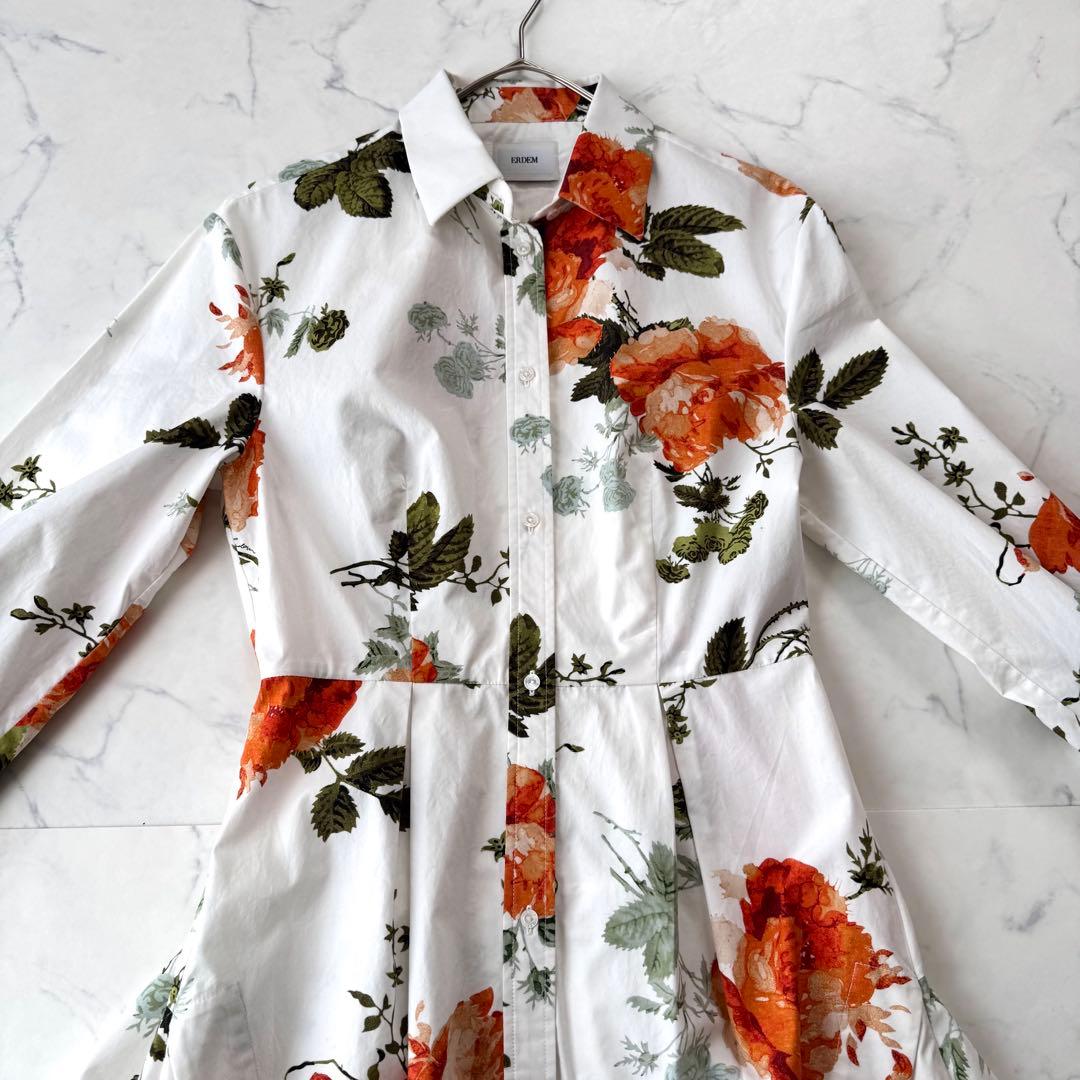 美品 アーデム ERDEM コットン シャツワンピース ドレス 花柄 ひざ丈