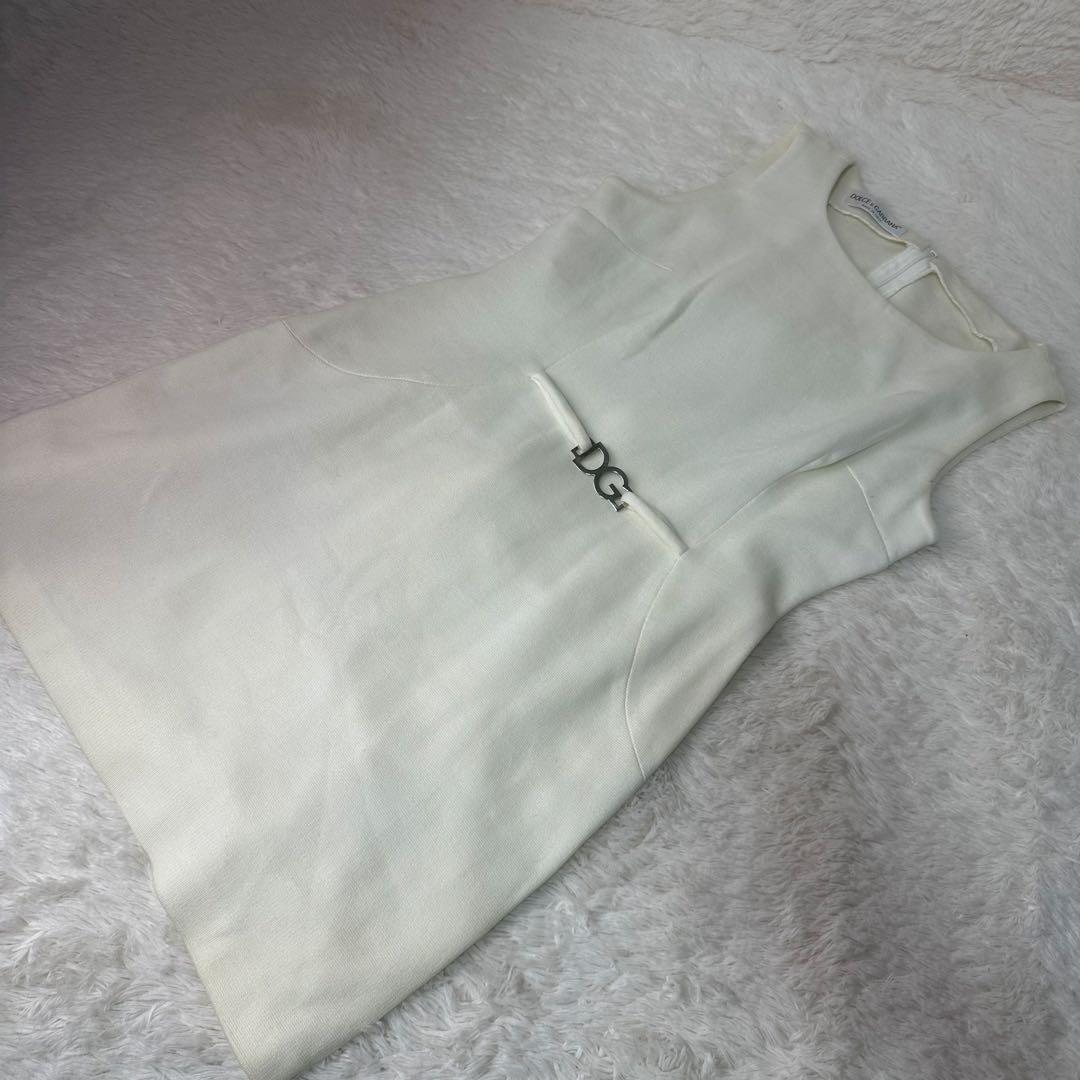 希少 ドルガバ DGロゴ ホワイトノースリーブワンピース 44 伊勢丹 XL