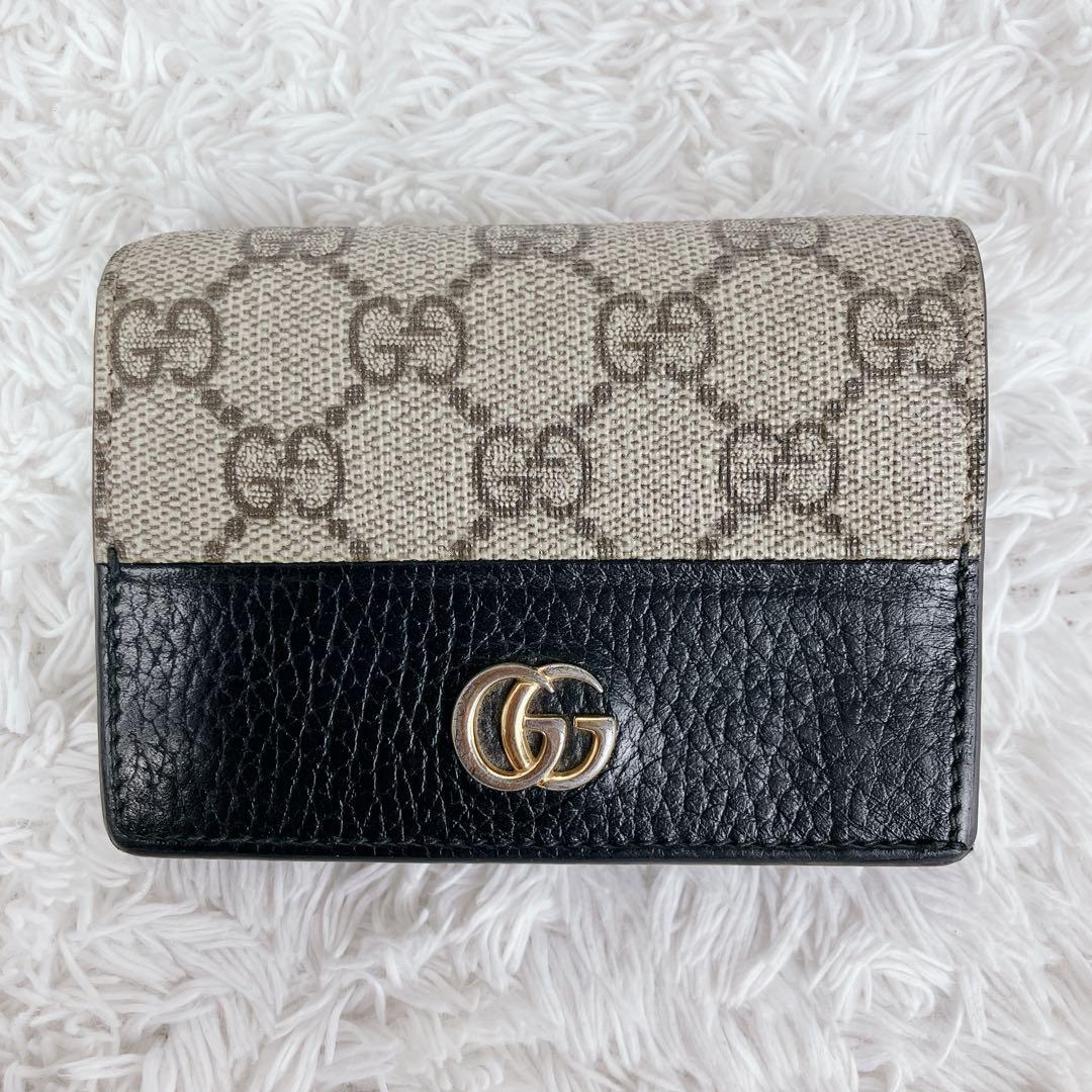 美品✨GUCCI グッチ 二つ折り財布 GGマーモント　GGスプリーム　黒