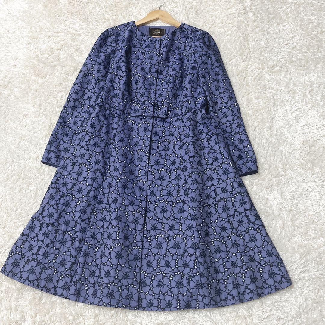 TOCCA トッカ 花柄 Aライン カットワーク レースコート ネイビー4