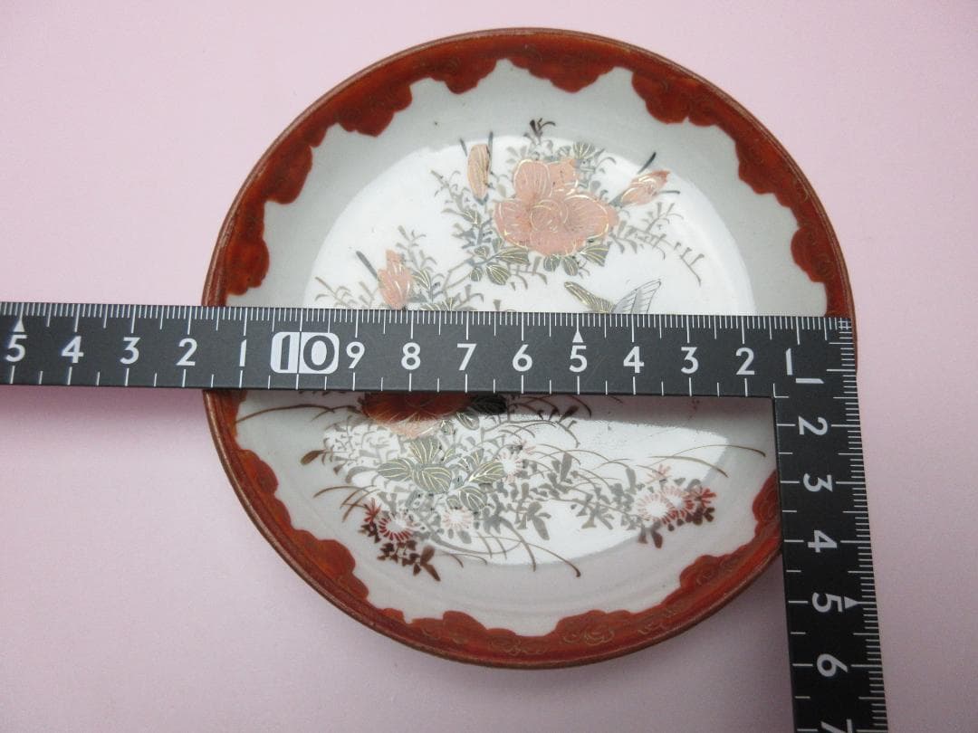 九谷 赤絵 花鳥紋 小皿 5枚 アンティーク MOR70627