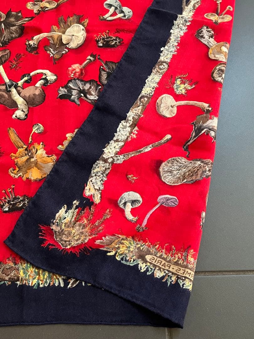 エルメス　キノコ　カシシルカレジュアン　カシミヤシルクストールスカーフ美品