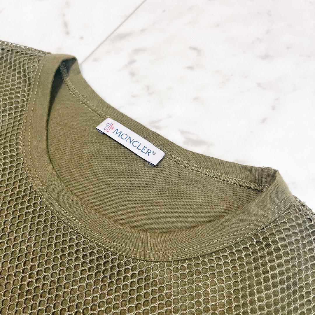 限定品✨モンクレール メッシュTシャツ カーキ レイヤード ロゴパッチ 高級