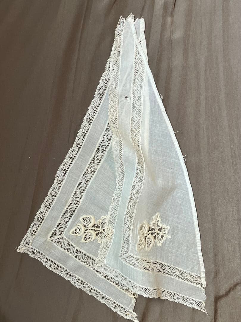 ◆フランスアンティーク｜古いレース素材セットパーツ手編みエクリュ生成り刺繍フリル