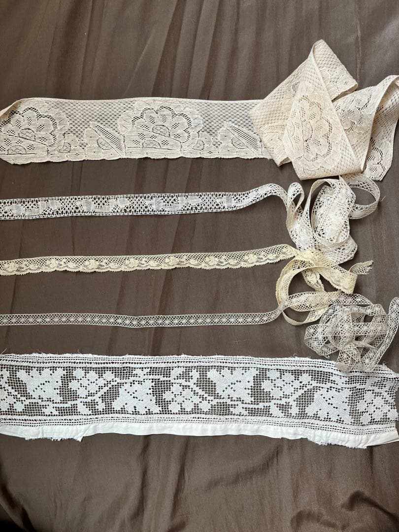 ◆フランスアンティーク｜古いレース素材セットパーツ手編みエクリュ生成り刺繍フリル