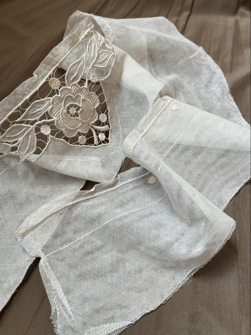 ◆フランスアンティーク｜古いレース素材セットパーツ手編みエクリュ生成り刺繍フリル