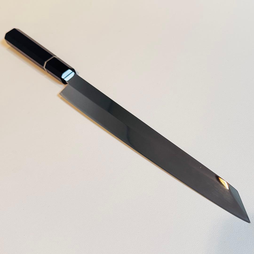 鞘付き 270mm 切付柳刃包丁 本牛角黒檀八角柄 刺身包丁 全鋼　和包丁-
