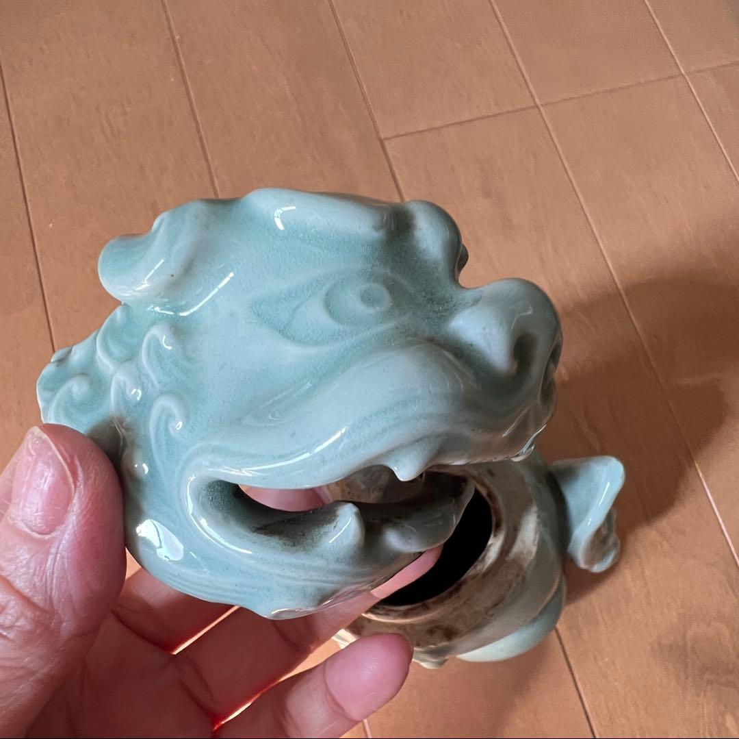 江戸期 鍋島焼 青磁獅子型置物 香炉