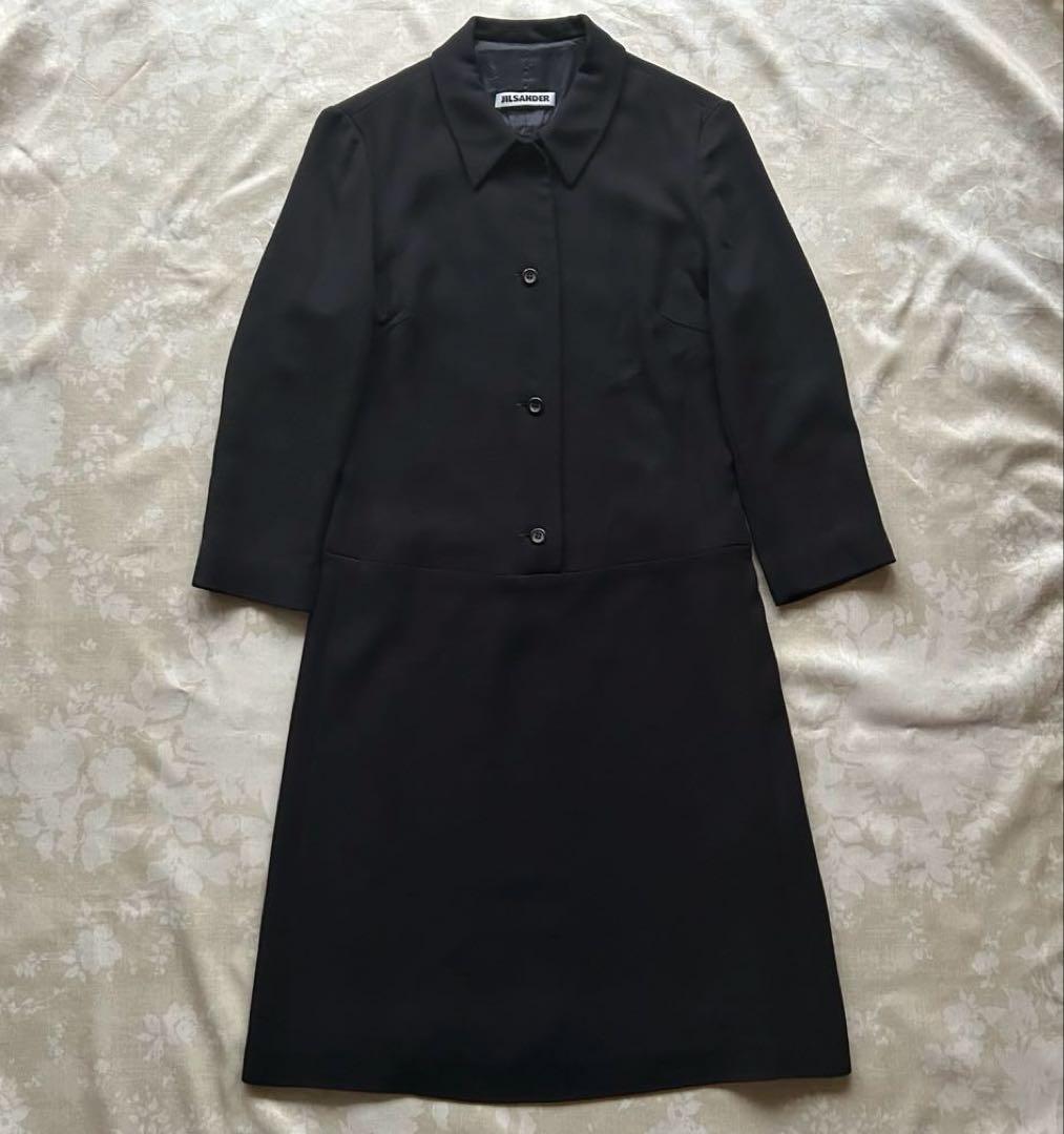 JIL SANDER 襟付き　長袖　綺麗めシャツワンピース　ブラック　黒