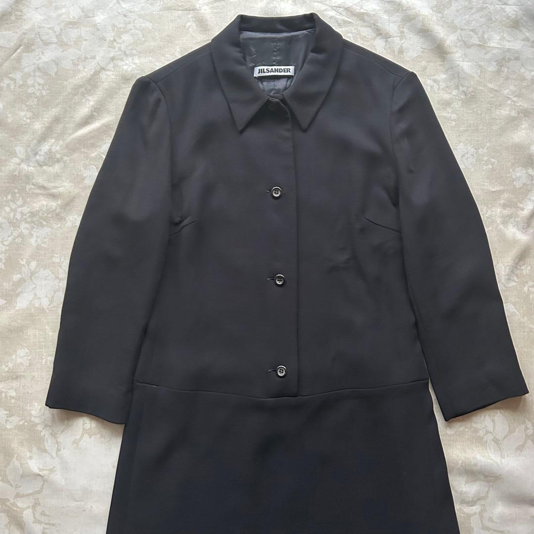 JIL SANDER 襟付き　長袖　綺麗めシャツワンピース　ブラック　黒